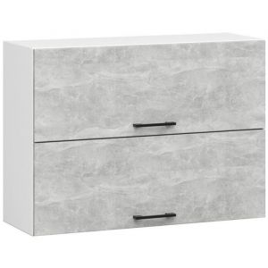 Meuble de cuisine haut suspendue double OLIWIA - 80 x 30 x 58 cm - Blanc/Beton - 2 Portes - Armoire de plancher Design Moderne