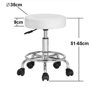 Tabouret &agrave; roulettes Si&egrave;ge rembourr&eacute; pivotant rotatif 360 Hauteur r&eacute;glable Blanc