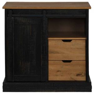 Noir Buffet de rangement - SOLOMOON - Commode salon - HALDEN porte coulissante noir 80x40x80 cm - bois massif FR4735