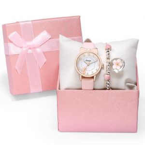 Montre Fille Enfant et Bracelet - Coffret Cadeau - Chat jolie 2021 marque quartz étanche rose