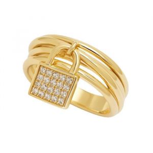 Bague Cadenas Femme en Plaqu&eacute; Or 18K &ndash; Zirconium &Eacute;tincelants &ndash; Anneau Moderne avec Cadenas Mobile &ndash; Bijou Tendance Cadeau