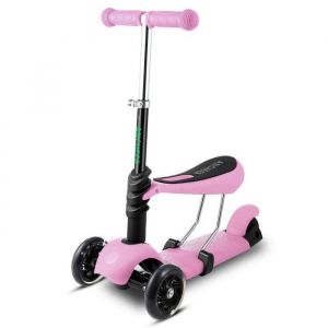 Trottinette enfant 3-en-1 3 Roues Clignotants LED ABEC-7 avec Siège Amovible & Guidon Réglable - HOMDOX