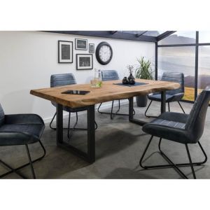 Table &agrave; manger - Bois massif de palissandre - 180x90 cm - Bois teint&eacute;-Anthracite mat - Pieds en U - FREEFORM 5