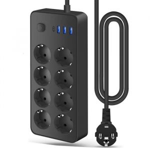 Multiprise Electrique - FANTEC - Bloc 8 Prises - 2000W 10A - 4 USB A + 1 USB C - Parafoudre