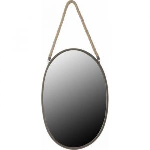 Miroir - LHERITIER DU TEMPS - Ovale - Fer Patin&eacute; Noir - Corde Naturelle - 37x55cm