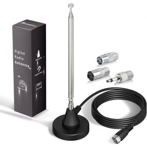Antenne Radio Dab Fm Maison T&eacute;lescopique Antenne Num&eacute;rique 79Cm Int&eacute;rieure Avec Base Magn&eacute;tique C&acirc;ble De 3M Pour Chaine Hifi Tuner