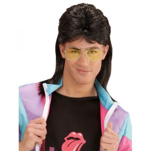 Perruque mulet noire années 80 avec lunettes - WIDMANN - Déguisement/accessoire - Mixte - Adulte
