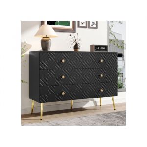 Commode moderne à 6 tiroirs 120 x 40 x 80 cm élégante couleur noire avec pieds métalliques dorés pour plus de b ARMOIRE DE CHAMBRE