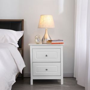 Yaheetech Table de Chevet Table de Nuit avec 2 Tiroirs de Rangement Table dAppoint Baroque en Bois Blanc