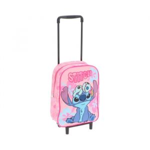 Petit trolley sac à dos à roulettes Stitch rose 31cm