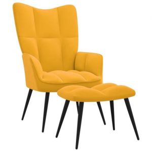 1835®JILI Jaune MODE Fauteuil relaxation - Contemporain Fauteuil Scandinave Salon avec repose-pied Jaune moutarde Velours