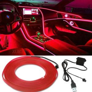 Personnalisation D&eacute;coration v&eacute;hicule - 5m LED Bande rouge - Pour Console centrale de voiture  int&eacute;rieure tableau de bord USB