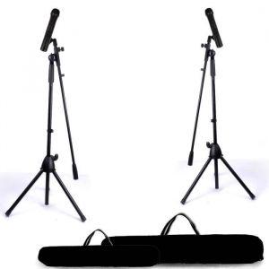 Pieds + 2 micros t&eacute;l&eacute;scopiques noir SPHYNX SP-MS-1-BLK pour Chant Karaok&eacute; &eacute;v&eacute;nements