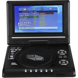 Lecteur de DVD portable 78 pouces avec &eacute;cran pivotant chargeur de voiture rechargeable manette de jeu 100-240V (EU)-FUT