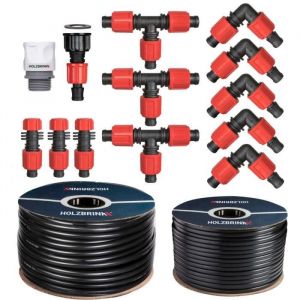 HOLZBRINK Kit darrosage goutte à goutte - système dirrigation - haie - thuya - jardin - Tuyau d’arrosage 10m ADVANCED 16mm 50m