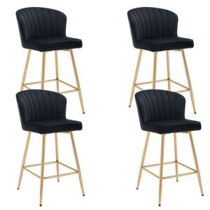 Wahson Tabouret de Bar Lot de 4 Chaise de Bar Moderne Tabouret avec Pied Plaquée Or Chaise Haute pour Cuisine Velours Noir