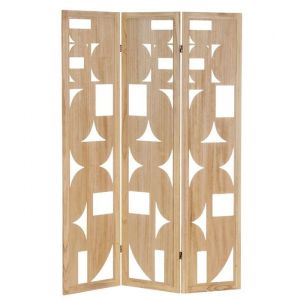 Paravent avec 3 pans en bois MDF et  paulownia coloris naturel -   Longueur 120 x Profondeur 2 x Hauteur 170  cm