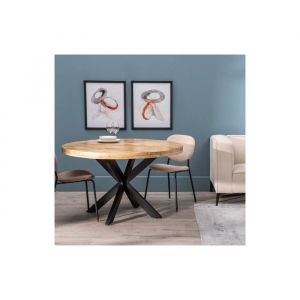 Table de repas ronde 130 cm Bois Brut/Noir - AMANDIA - L 130 x l 130 x H 77 cm