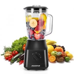 Aigostar Blender Mixeur Bol Verre 15 L avec 4 Lames en Revêtement en Titane Puissance 800 W 2 Vitesses + Fonction Pulse
