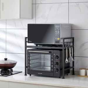 XJING Support réglable pour four à micro-ondes gain de place avec 3 crochets (Noir 40/64*45*36.5cm)