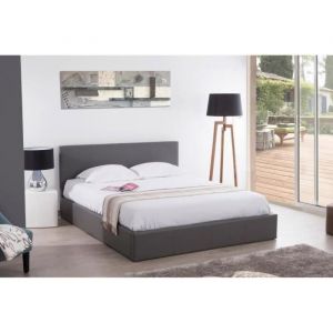 Lit coffre 2 places 160x200 cm BASTIEN simili cuir Gris
