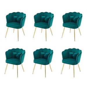 Lot de 6 Chaises Salle &agrave; Manger - OKWISH - Style Modernes - Dossier P&eacute;tale Coussins Papillon - Velours Vert