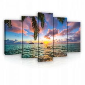 Impression sur Toile 5 parties Plage Mer Tropical 100x60 cm XXL Tableau D&eacute;coration Murale Intiss&eacute;e Salon Chambre pret a accroche