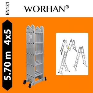 WORHAN® 5.7m Échelle Aluminium Multifonction Polyvalente Escabeau Échafaudage Multi-usage ALU Modulable Pliable KS5.7