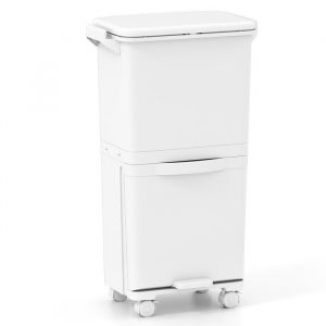 COSTWAY Poubelle de 36L - 3 Bacs de Triage Amovibles Tri Selectif avec Roues 2 Verrouillables Silencieuses Moderne Beige