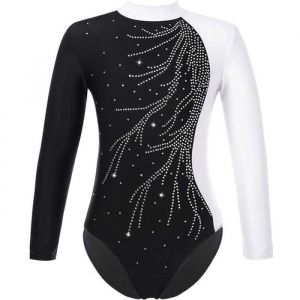 iixpin Enfant Fille Justaucorps Gymnastique Strass Manches Longues Leotard Gym Patinage Tenue 5-16 Ans Blanc