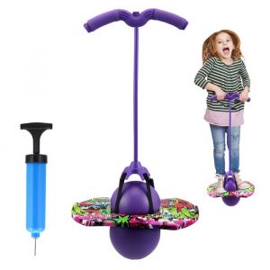 Ballon sauteur avec poignée : pour enfants ≥6 ans inclut bâton sauteur & pompe à air (couleur rose)