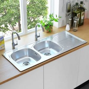 Évier double de cuisine en Granit Moderne - OVONNI - 2 bacs - Gris - A poser