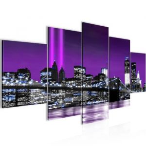 Runa art Tableau Décoration Murale La ville de New York 200x100 cm - 5 Panneaux Deco Toile Prêt à Accrocher 007051a