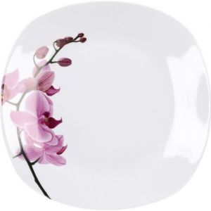 Assiette plate Kyoto - Van Well - 250 x 250 mm - Porcelaine - Décor fleur dorchidée - Rose-rouge