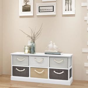 Banc de rangement - DUOKON - 6 tiroirs - Bois de Paulownia - MDF - Blanc
