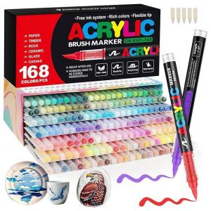 168 marqueurs de peinture acrylique &agrave; pointes flexibles pour peindre sur c&eacute;ramique bois verre