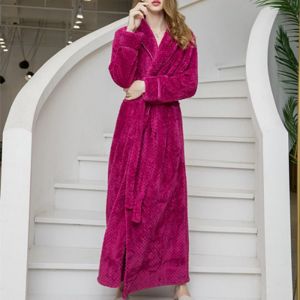 Peignoir de Bain Femme Col Ch&acirc;le Flanelle - Peignoir Polaire Chaud Epaisse Couleur Unie - Automne Hiver - Rouge rose Taille L