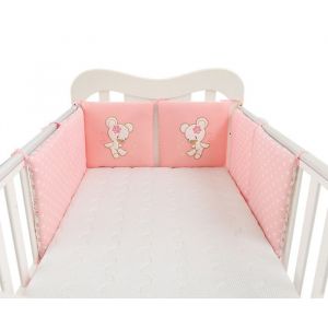 Tour de lit b&eacute;b&eacute;  - 6 pi&egrave;ces 30x30cm - coton m&eacute;lang&eacute; - Motif ours &eacute;toile rose TOUR DE LIT BEBE