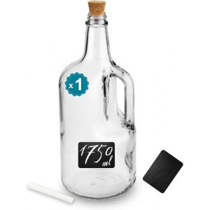 Espirito Rebelde Bouteille en Verre 1750 ml avec Bouchon en Li&egrave;ge  Bonbonne en Verre pour Vin et Plus