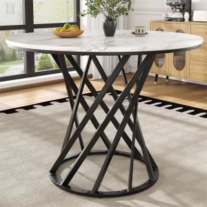 Table a Manger Ronde Cuisine pour 4 Personnes Table Ronde 80×80×76cm Table Tulipe Plateau en MDF Effet Marbre Pieds en Métal