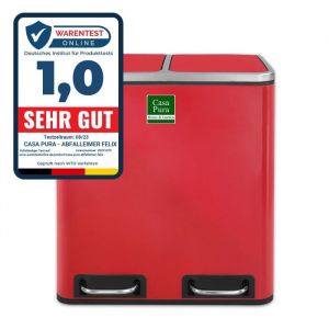 Felix  Poubelle Tri S&eacute;lectif Amortisseur de Fermeture Design Id&eacute;al pour Cuisine et Bureau  Rouge 2 x 30 Litres