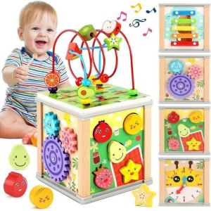 Jouet Cube dActivité en Bois Xylophone Montessori pour Bébé de 18 Mois - Blanc