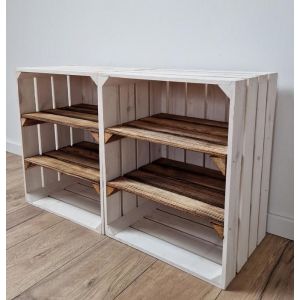 Caisse bois - PYXIDAS - Caisses avec 2 courtes étagères - 50x40x30 cm - Lot de 2 - Effet Brûlé