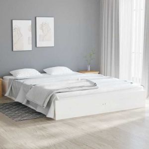 Soldes FlottantsLit double 120x190cmStructure de lit classique sans matelas blanc bois massif 120x190cm