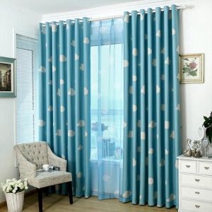 Qianle Rideau Occultant à œillet Motif Nuage Décoration Maison 1 pièce 100*250cm Bleu