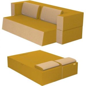 Canap&eacute; Lit Praticho Convertible Modulable R&eacute;versible 2 places -Tissu dehoussable et lavable Couleur Ambre
