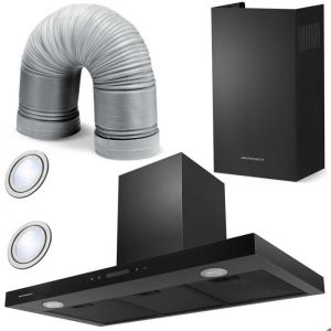 Hotte chemin&eacute;e 90 cm - JANSHOP - Noir - Acier inoxydable - Berdsen BE-90S - 160 W - 750 m3/h - &Eacute;vacuation & recyclage