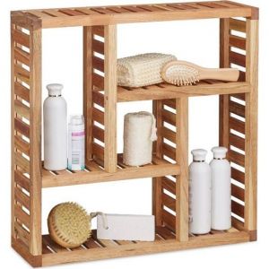 Etagère murale salle de bain en bois de noyer RELAXDAYS - 5 compartiments - HxlxP: 50 x 50 x 15 cm