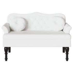 Banc Chesterfield - WIENS - Blanc - Cuir synth&eacute;tique - 1205 x 65 x 75 cm - Capacit&eacute; 2 personnes - Capitonnage &agrave; boutons