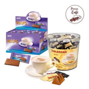 Accompagnement de caf&eacute; - Milka Naps & Minis Toblerone - Chocolat au lait noir et blanc - Format Pratique